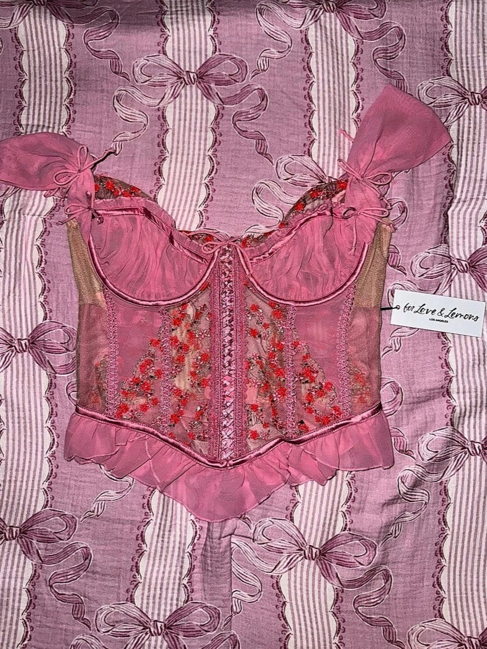 For Love & Lemons Floral Pink Corset Top